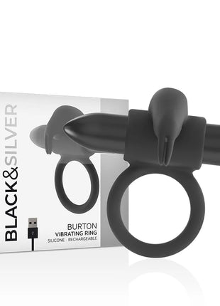 Schwarzer silikon burton ring mit ergonomischem design und usb wiederaufladbarer vibration in 10 modi