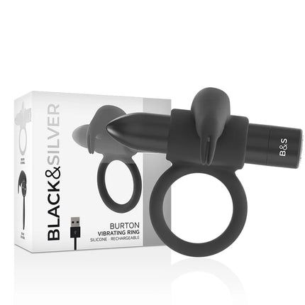 Schwarzer silikon burton ring mit ergonomischem design und usb wiederaufladbarer vibration in 10 modi