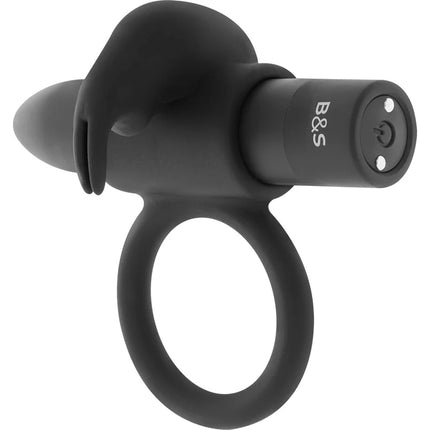 Schwarzer silikon vibrating ring von Black&Silver mit integriertem wand und 10 vibrationsmodi