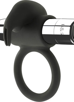 Schwarzer silikonring mit metallischem silberboden und bds-logo und powerknopf für 10 vibrationsmodi