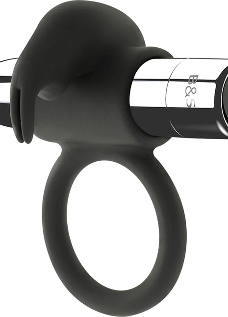 Schwarzer silikonring mit metallischem silberboden und bds-logo und powerknopf für 10 vibrationsmodi
