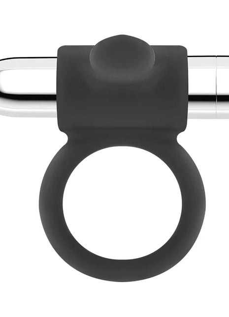 Schwarzer silicone ring mit silberner kugelförmiger spitze und b&s logo seitlich aus der black&silver cameron ring silber kollektion