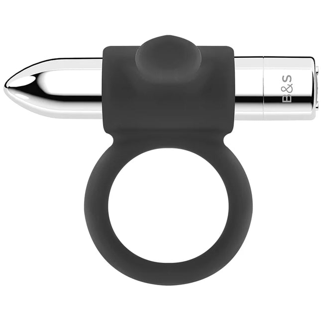 Schwarzer silicone ring mit silberner kugelförmiger spitze und b&s logo seitlich aus der black&silver cameron ring silber kollektion