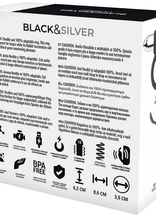 Schwarzer und silberner flexibler ring mit usb-ladeanschluss für klitorale stimulation modell cameron ring silber