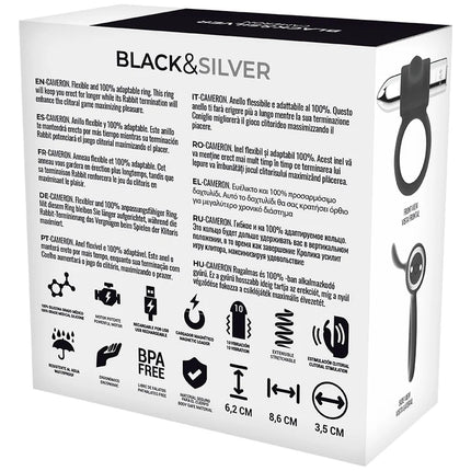 Schwarzer und silberner flexibler ring mit usb-ladeanschluss für klitorale stimulation modell cameron ring silber