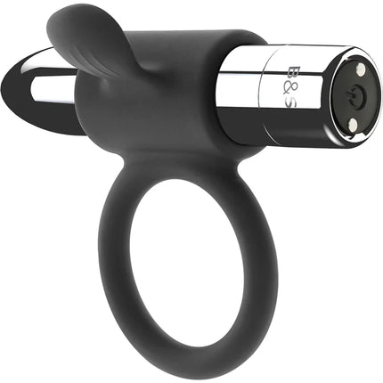 Schwarzer silikonring mit silbernem metallzylinderkopf b&s logo und powerbutton black&silver cameron ring silber