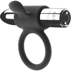 Schwarzer silikonring mit silbernem metallzylinderkopf b&s logo und powerbutton black&silver cameron ring silber