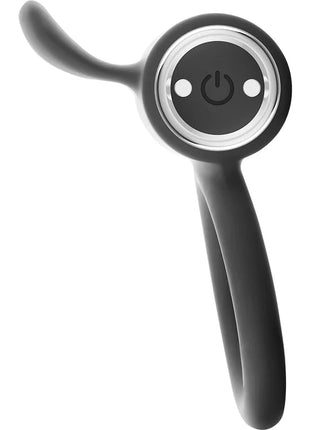 Schwarzes silikon ohrhörerteil mit silberner metallringsteuerung und powersymbol zwei anzeigeleuchten schwarz&silber cameron ring silber