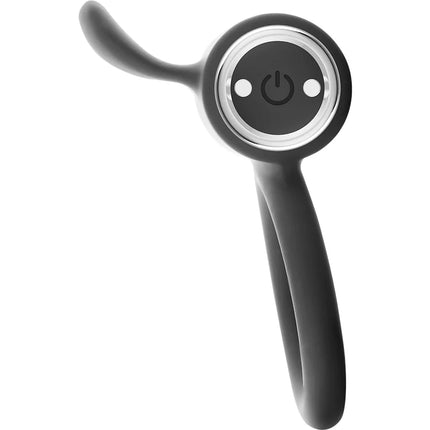 Schwarzes silikon ohrhörerteil mit silberner metallringsteuerung und powersymbol zwei anzeigeleuchten schwarz&silber cameron ring silber