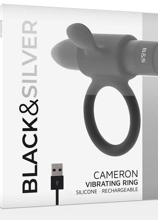 Schwarzer und silberner silikon vibrierender cameron ring mit usb wiederaufladbarem design