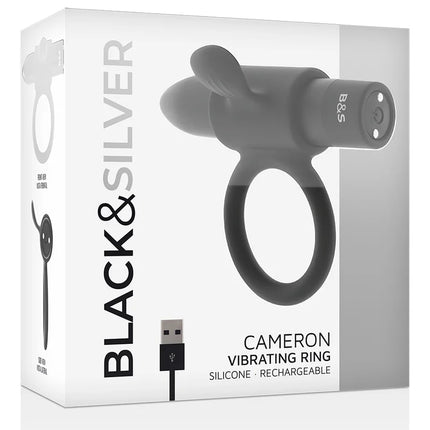 Schwarzer und silberner silikon vibrierender cameron ring mit usb wiederaufladbarem design