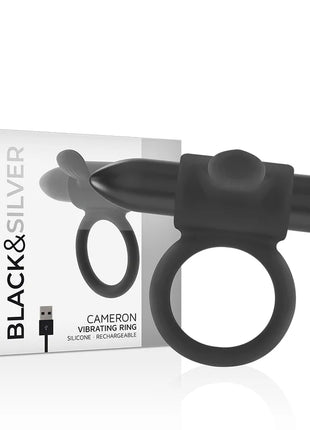 Schwarzer silikon vibrierender cameron ring mit ergonomischem design und usb wiederaufladbarem port