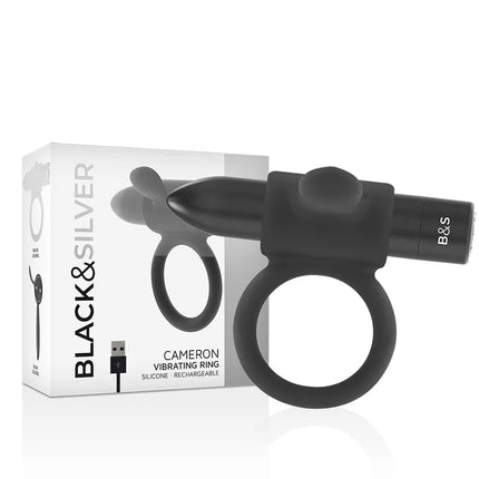 Schwarzer silikon vibrierender cameron ring mit ergonomischem design und usb wiederaufladbarem port