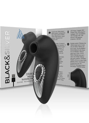 Schwarzer und silberner silikon wiederaufladbarer saug vibrator mit ergonomischem design von black&silver