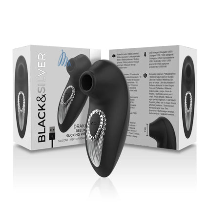 Schwarzer und silberner silikon wiederaufladbarer saug vibrator mit ergonomischem design von black&silver