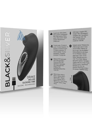 Schwarzer und silberner silikon drake deluxe saugvibrator mit ergonomischem und strukturiertem design
