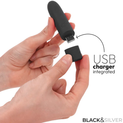 BLACK & SILVER - GERI USB WIEDERAUFLADBARER VIBRIERENDER BULLET 8 VIBRATIONEN SCHWARZ 10 X 2,2 CM - Vibrierende Kugeln