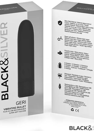 BLACK & SILVER - GERI USB WIEDERAUFLADBARER VIBRIERENDER BULLET 8 VIBRATIONEN SCHWARZ 10 X 2,2 CM - Vibrierende Kugeln