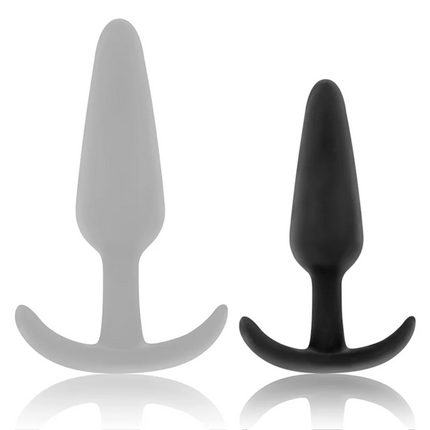 Schlichter hansel silikon-analplug in schwarz und silber mit matter oberfläche und gebogenem griff für sicheren halt
