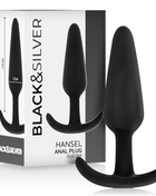 Schwarzer silikon-analsplug hansel mit kleinem griff und gebogenem hakenförmigem fuß für angenehme anwendung