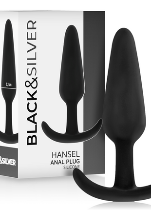 Schwarzer silikon-analsplug hansel mit kleinem griff und gebogenem hakenförmigem fuß für angenehme anwendung