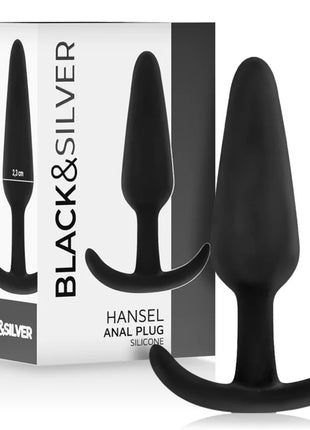 Schwarzer silikon-analsplug hansel mit kleinem griff und gebogenem hakenförmigem fuß für angenehme anwendung