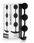 Schwarzer silicone analplug harry von black & silver mit drei kugelförmigen perlen und breitem sockel, 14 cm lang