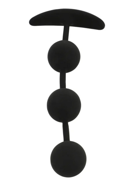 Schwarzer silikon analplug mit drei kugeln und gebogenem griff aus der serie black&silver harry anal-rosenkranz 14 cm