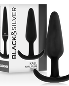 Schwarzer silikon analplug kael von black und silver mit mittlerem griff und gebogenem griff