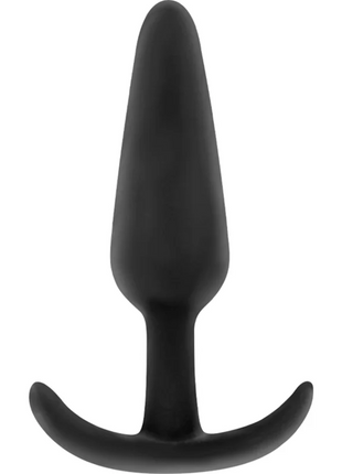 Schwarzer silikon analplug mit mittlerem griff und ergonomischem gebogenem griff von black&silver