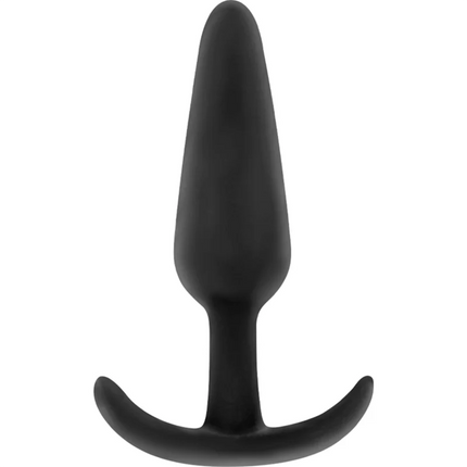 Schwarzer silikon analplug mit mittlerem griff und ergonomischem gebogenem griff von black&silver