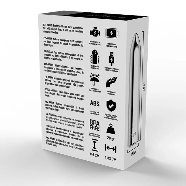 Silberner k-901 akku-vibrator mit glattem abs-körper und ergonomischer form aus der black&silver kailan 2 silber vibrierende magnetkugel serie