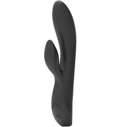 Schwarzer silikon rabbit vibrator black&silver kaultz mit glatter oberfläche und dezenten gravuren am fußende