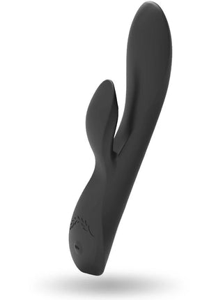 Schwarzer silikon kaninchen-vibrator kaultz touch control mit glatter oberfläche und dezenten gravuren am fuß