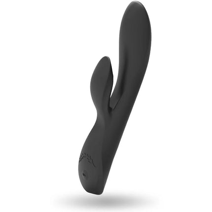 Schwarzer silikon kaninchen-vibrator kaultz touch control mit glatter oberfläche und dezenten gravuren am fuß