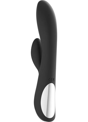 Schwarzer silikon-kaninchen-vibrator mit sleekem, gebogenem design und silbernem metallic-akzent am griff von Kaultz Touch Control