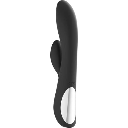 Schwarzer silikon-kaninchen-vibrator mit sleekem, gebogenem design und silbernem metallic-akzent am griff von Kaultz Touch Control