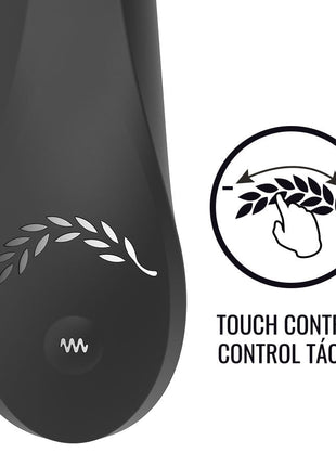 Schwarzer kaultz touch control vibrator mit silbernem blattemblem und wellensymbol aus sleek material