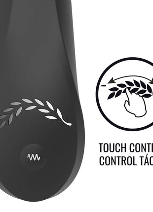 Schwarzer kaultz touch control vibrator mit silbernem blattemblem und wellensymbol aus sleek material
