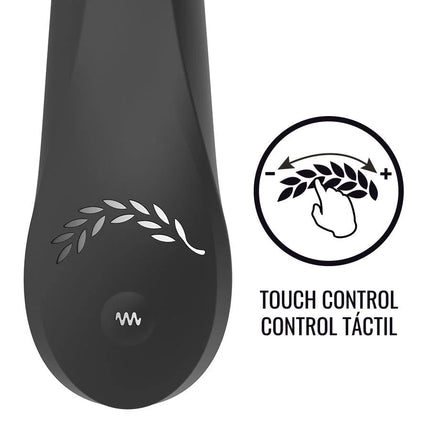 Schwarzer kaultz touch control vibrator mit silbernem blattemblem und wellensymbol aus sleek material