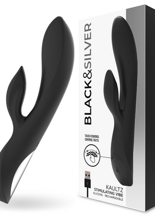 Schwarzer silikon vibrator in hasenform mit touch control von Kaultz aus der Black&Silver Kollektion