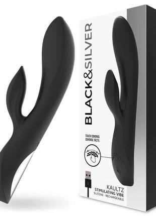 Schwarzer silikon vibrator in hasenform mit touch control von Kaultz aus der Black&Silver Kollektion