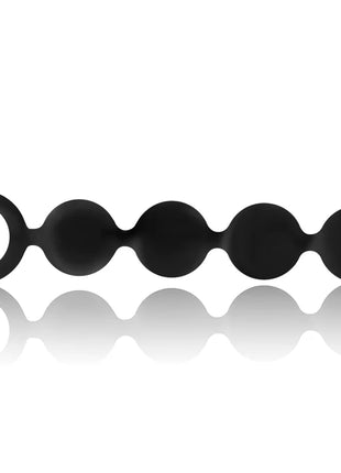 Schwarzer silikon analplug mit fünf runden kugeln und ring am ende aus der black&silver lenon anal rosenkranz serie