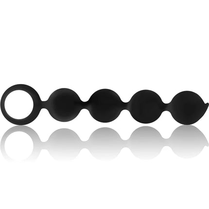Schwarzer silikon analplug mit fünf runden kugeln und ring am ende aus der black&silver lenon anal rosenkranz serie
