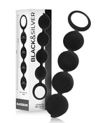 Black & silver lennon anal rosary mit 4 schwarzen silikonkugeln und ringen an beiden enden 15 cm lang