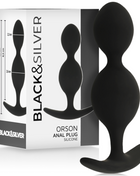 Schwarzer silikon analplug black&silver orson mit abgerundetem kopf und gebogener basis 9 cm lang