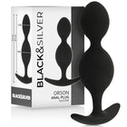 Schwarzer silikon analplug black&silver orson mit abgerundetem kopf und gebogener basis 9 cm lang