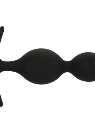 Schwarzer silikon analplug von black&silver mit t-förmigem griff und zwei kugelförmigen wellen 9 cm lang