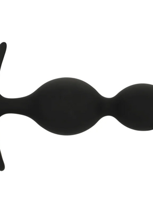 Schwarzer silikon analplug von black&silver mit t-förmigem griff und zwei kugelförmigen wellen 9 cm lang