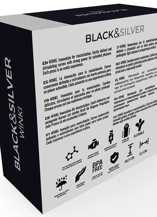 Schwarze und silberne verpackung für black&silver winki-masturbator vibrator mit elegantem design